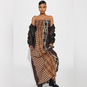 Fashion Nova Painted In Plaid Maxi Dress